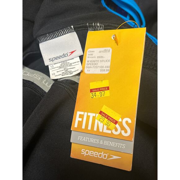 NEW Speedo Ignite Splice Women's Black Blue Sleeveless One Piece Swimsuit Sz 10 - Picture 3 of 3